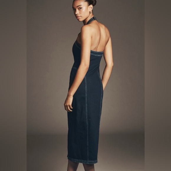 Anthropologie Pilcro Front-Zip Halter Denim Midi Dress Small NWT - Picture 2 of 12